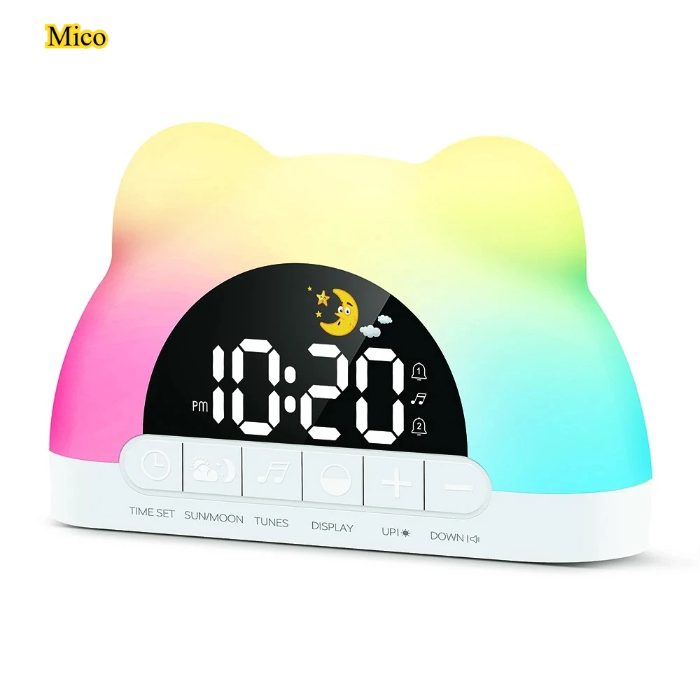 

Digital Clock Wake Up Light Sunrise Alarm Clock Colorful Night Light Cute Bear Shaped Ideal for Bedroom Decor Christmas Niditon