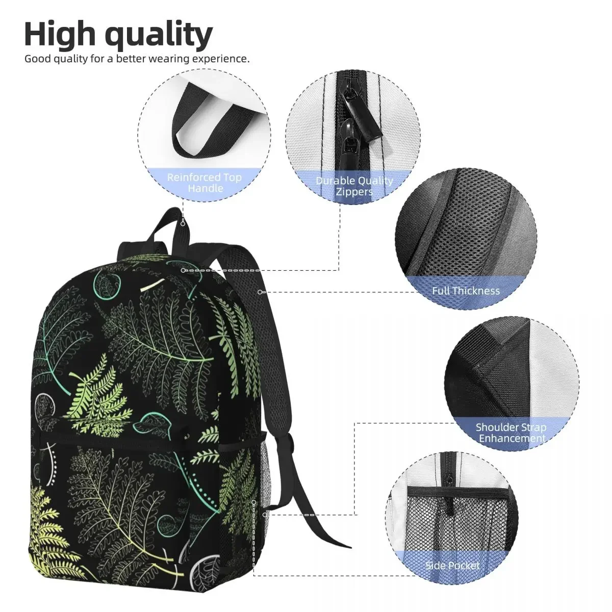 Colorful Fern Plant Grass Backpack Daypack Large Capacity Boys Girls BookBag School Bag Shoulder Bags for Men Women