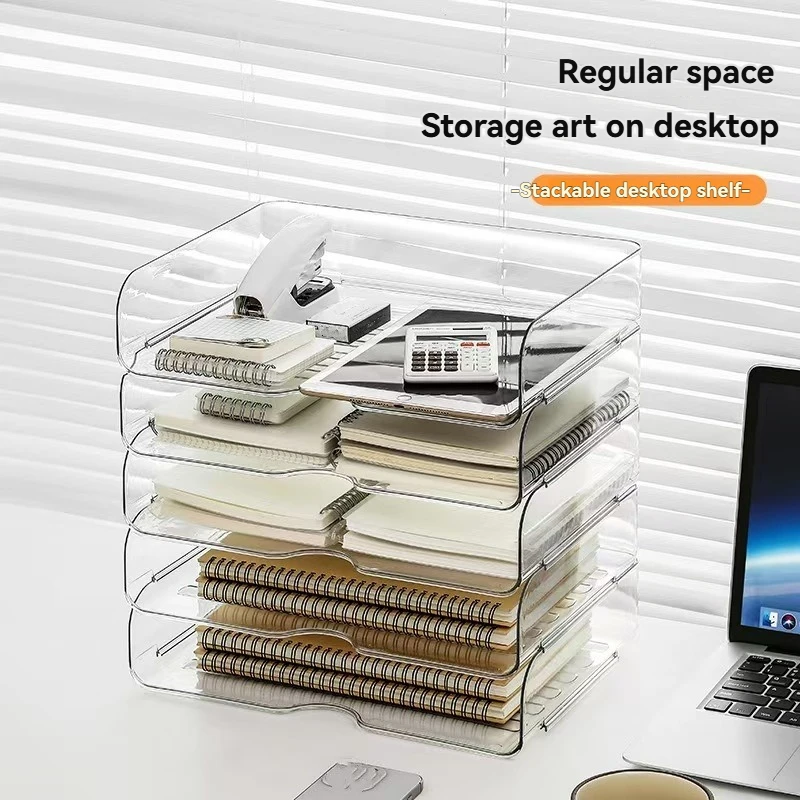 Lot de 2 supports de rangement transparents pour bureau, boîte organisatrice de bureau, étagère de rangement pour livres et dossiers