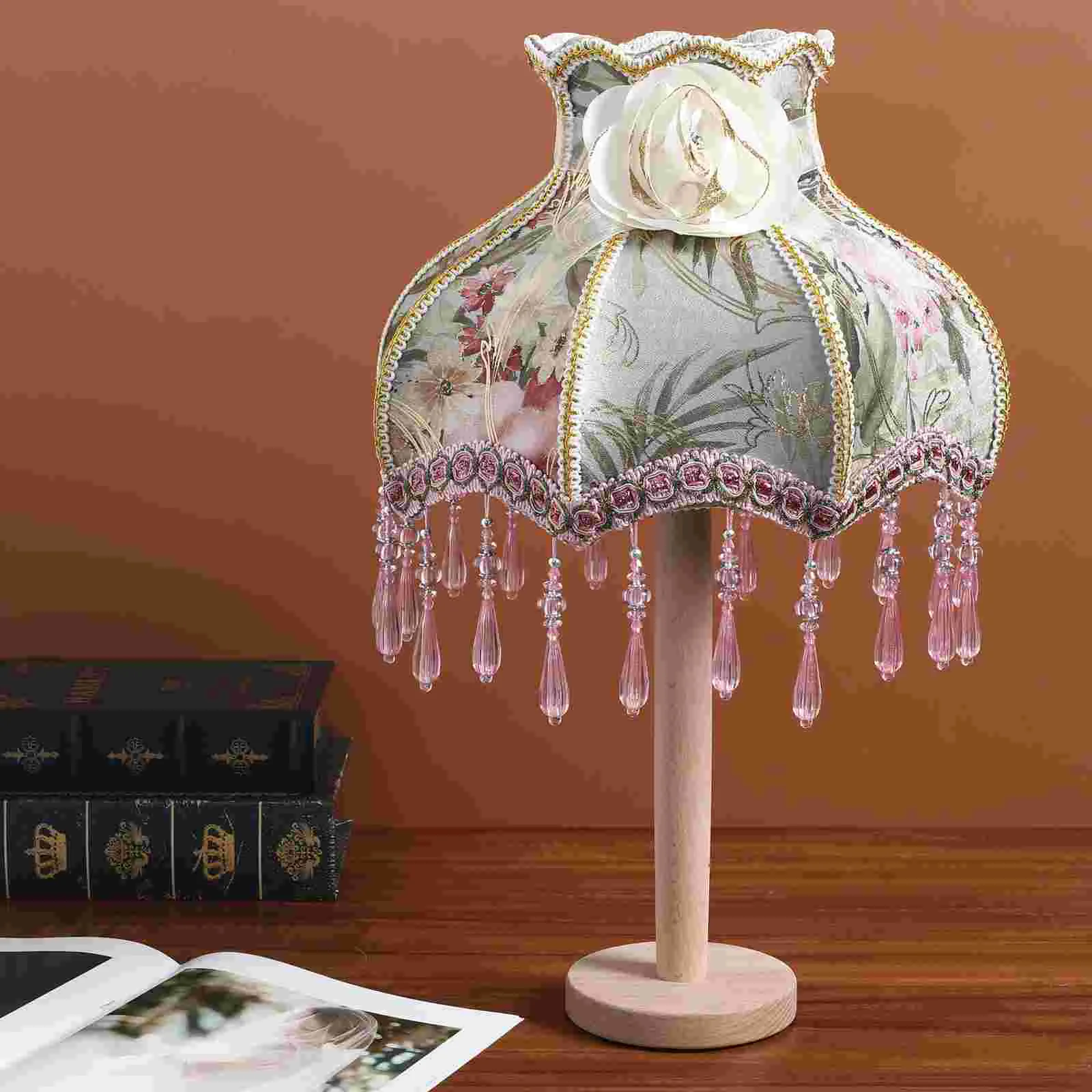 High end Fabric Lampshade European Style Beads Decoration Flower Pattern Light Weight Simple Structure Bedside Table Lamp Shade