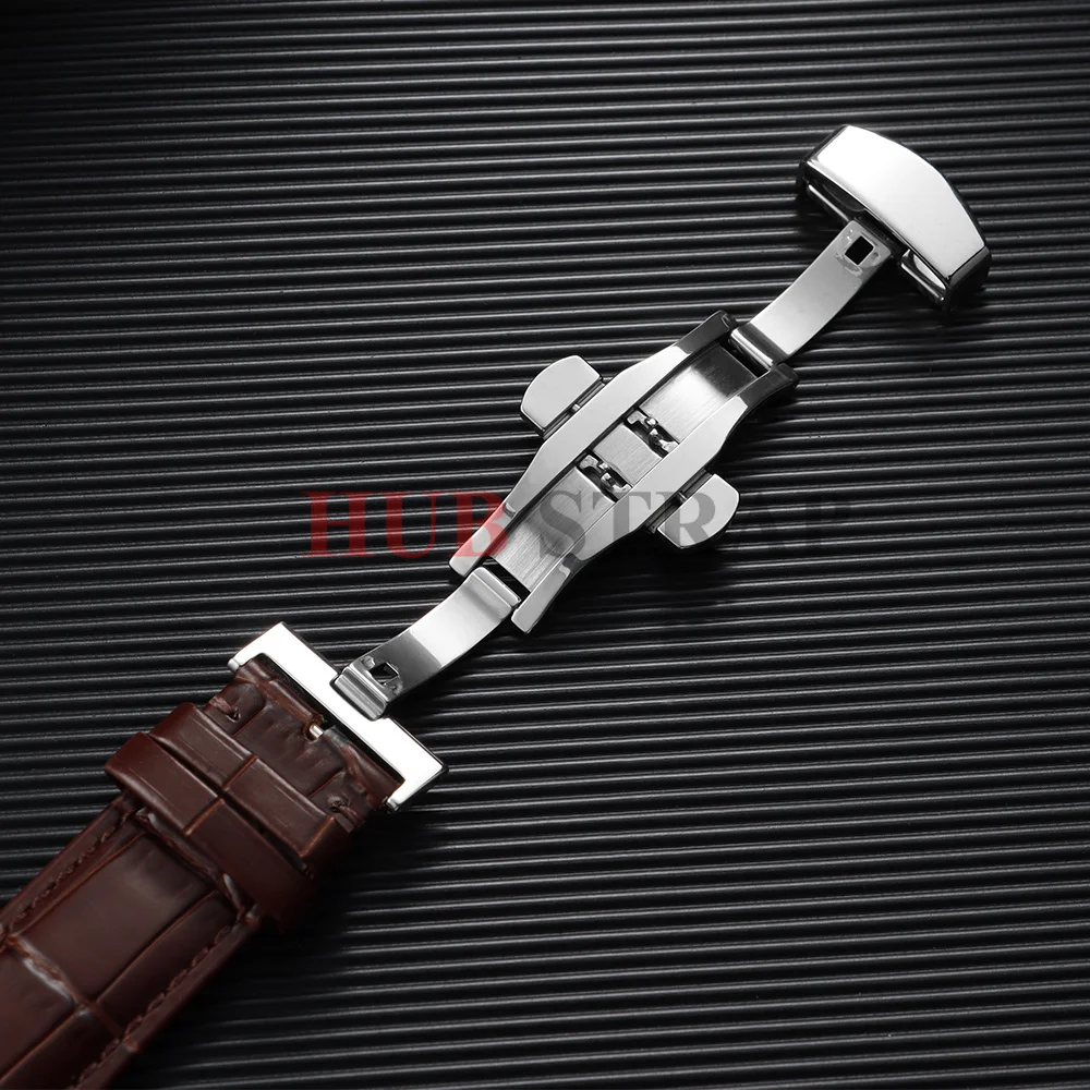 12/14/16/18/19/20/21/22mm Genuine Calfskin Leather Watchbands Business Replace Watch Band with Butterfly Buckle Wristwatch Strap
