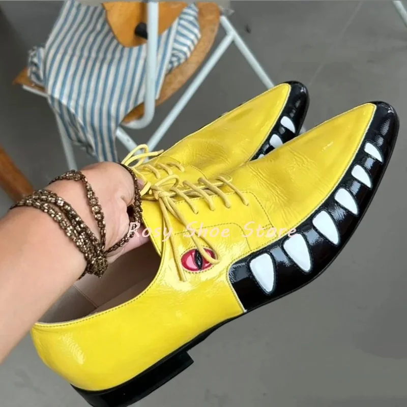 

Men's Multicolor Crocodile Pattern Leather Shoe Weird Style Color Matching Point Toe Lace Up Stacked Heel Spring Summer Men Shoe