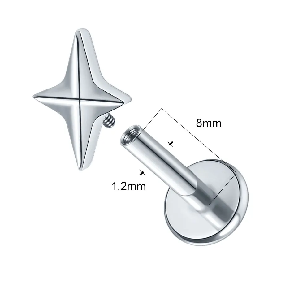 1/5PCS Titanium 16G Four-Pointed Star Cartilage Earring Helix Tragus Stud Flatback Labret Medusa Nose Stud Piercing Sexy Jewelry