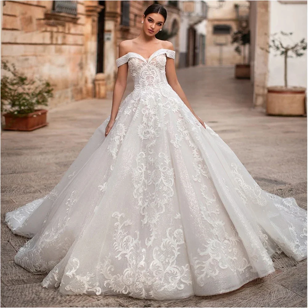 customized2025 Ashley Carol A-Line Wedding Dress Sweetheart Off the Shoulder Bride Beaded Appliques Lace Up Princess Bridal Gown