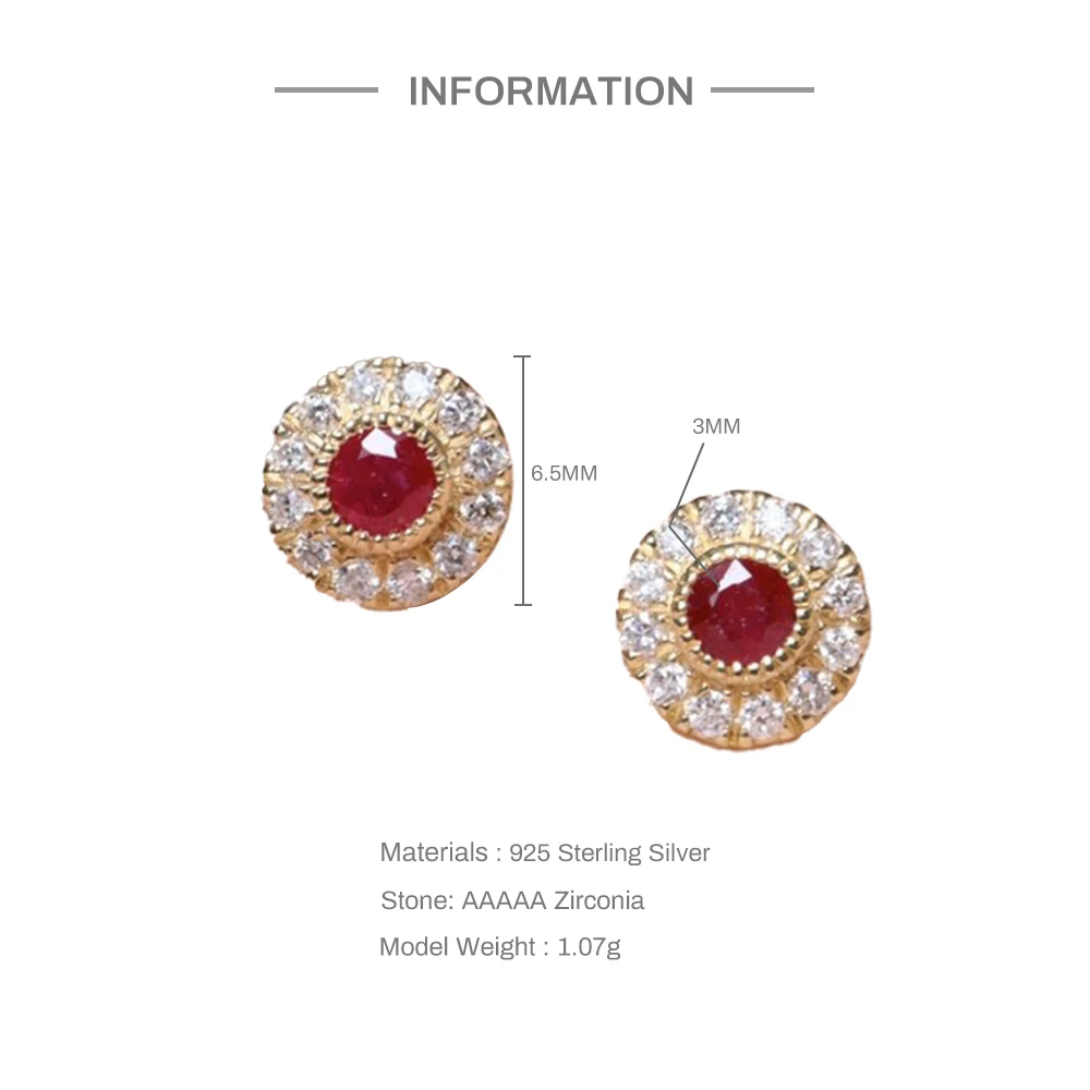 BOAKO Vintage Palace Ruby Emerald Gemstone Stud Earring 925 Sterling Silver Small Ear Piercing Luxury CZ Earrings For Women Gift