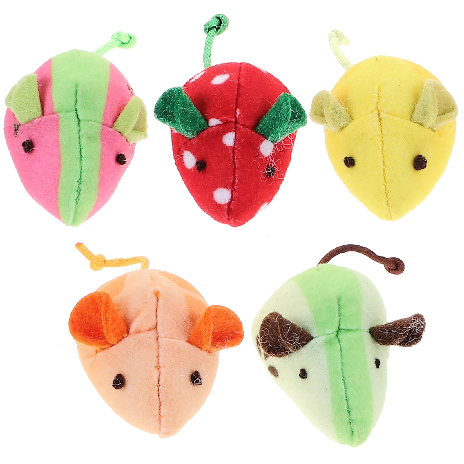 

5 Pcs Mouse Cat Stuffed Fruit Mice Kitten Teething Filling Interactive Plush for Cats Chew Cartoon