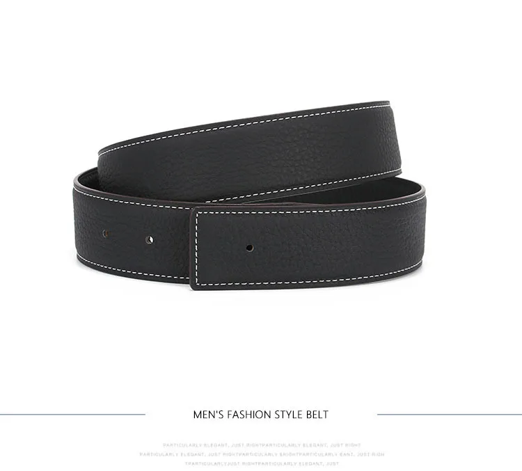 No Buckle Luxury Ultra-thin Pointed New Mens Litchi Grain Holes Belt Brand Male Genuine Two Sides Strap Jeans Belts 3.2/3.8cm