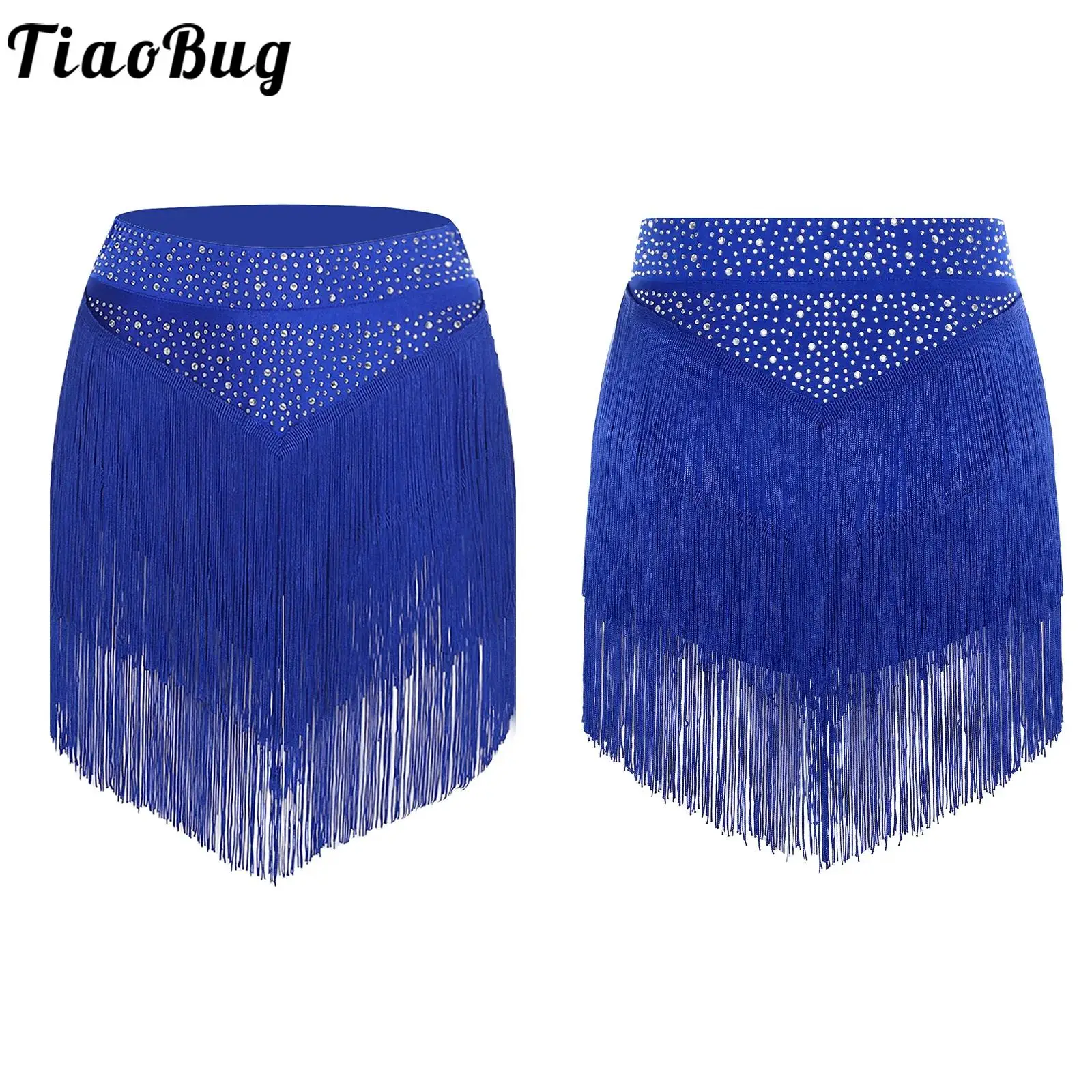 

Women Latin Tango Rumba Samba Dance Fringed Skirted Performance Costume Chacha Dancewear Elastic Waistband Tiered Tassels Skirt