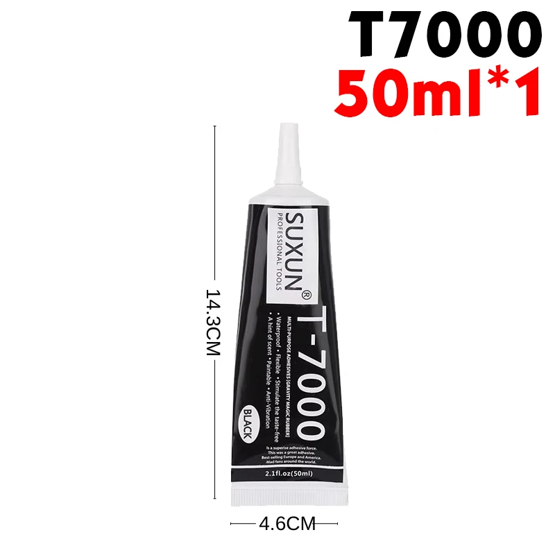Klarer T-8000 und schwarzer T-7000-Klebstoff, 15 ml/50 ml/110 ml, Schmuckhandwerk, wasserfester, schnell trocknender Harzkleber, Handy-Bildschirm-Reparaturkleber