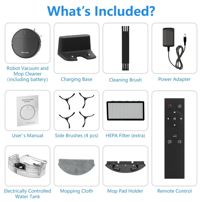 PrettyCare Robot Vacuum and Mop Combo with 3000Pa Suction,APP/Remote/Voice Control,Ideal for Pet hair C2