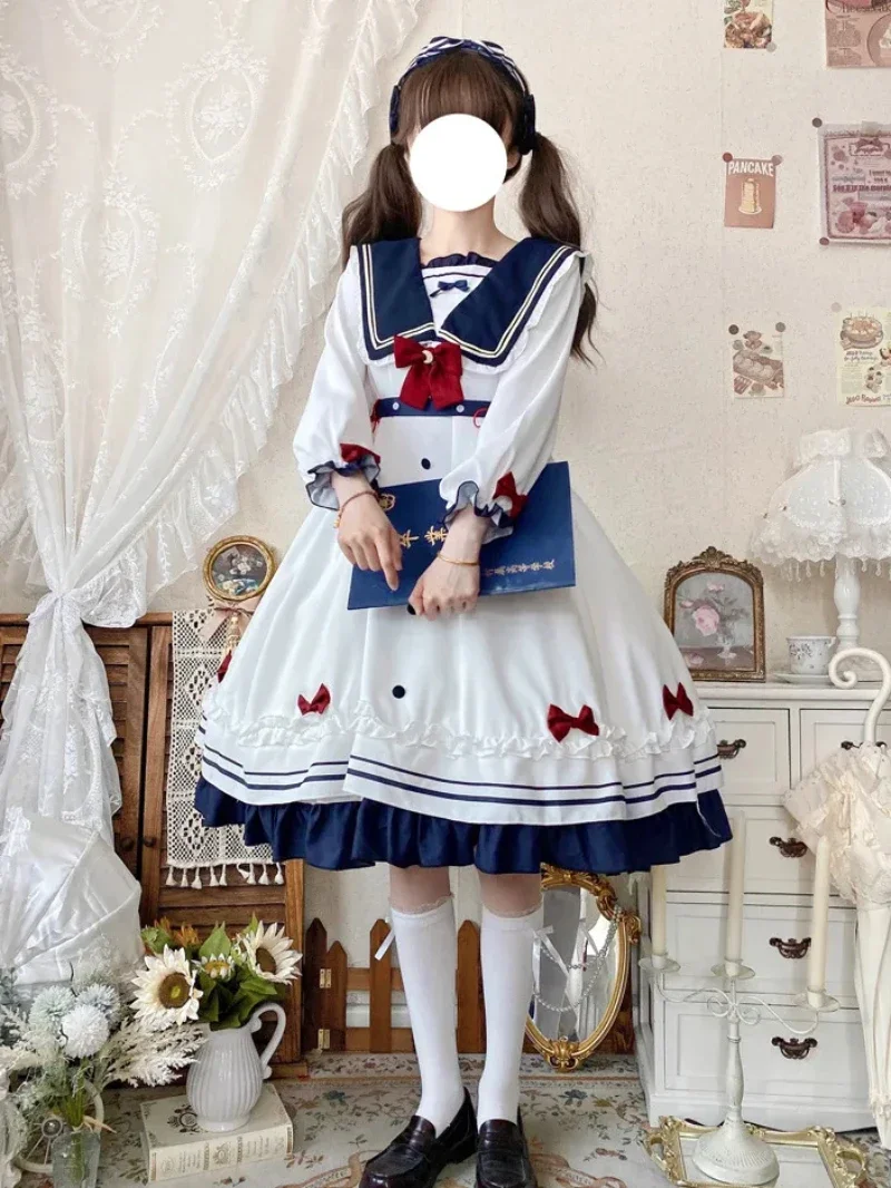 2025 neue Frühling Sommer Adrette Sailor Navy Kragen Bogen Süße Kleid Akademie Täglichen Kleider Stern Meer Lolita OP Kawaii Kleid Frauen