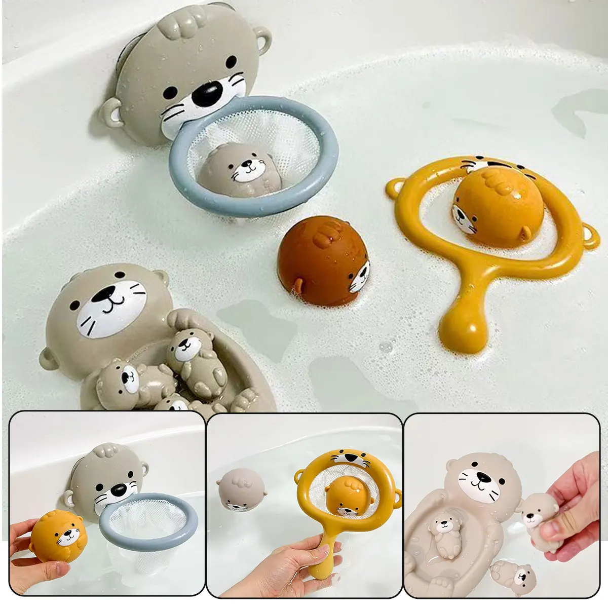 Children Otter Bath Toy Infant Float Ball Set Stackable Floating Boat Soft Water Play Toy Beach Swimming Pool Gift
