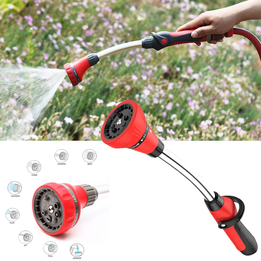 

Long Handle Garden Hose Spray Gun 8 Modes Adjustable Extended Spray Nozzle Watering Sprayer for Plant Lawn Watering Car Washing