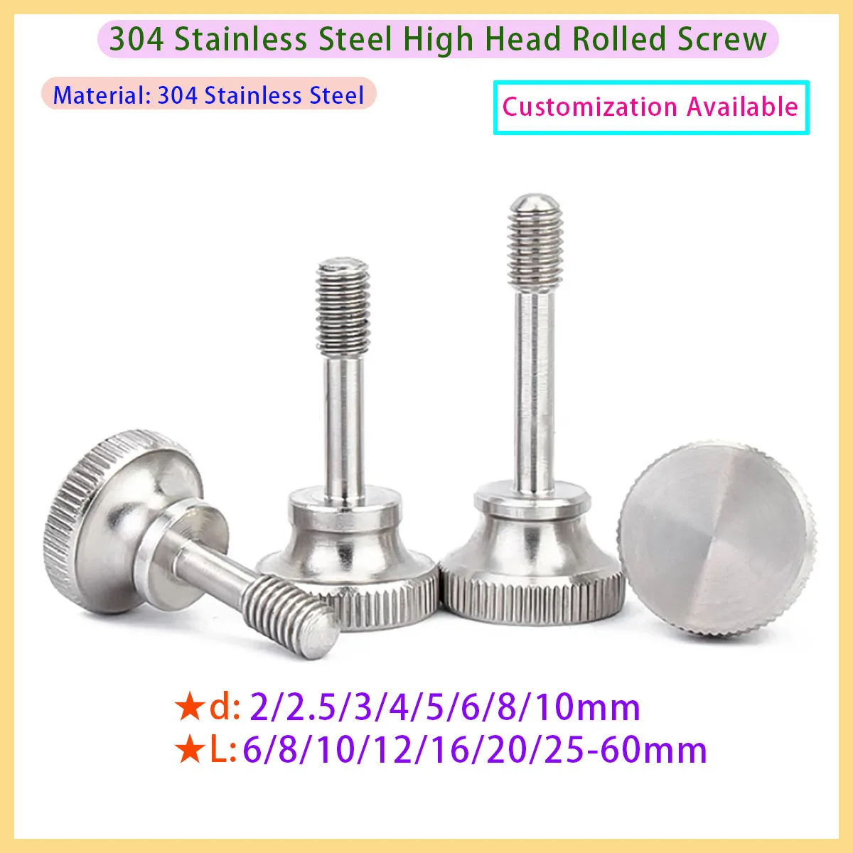304 Stainless Steel Rolled Flower High-grade Head Manual Tightening Finger Screw Fixing Bolt M3 M4 M5 M6 M8