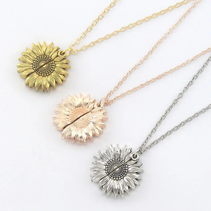 Sunflower Necklaces for Women Stainless Steel Open Locket You Are My Sunshine Necklace Birthday Jewelry Colorful Pendant Collar