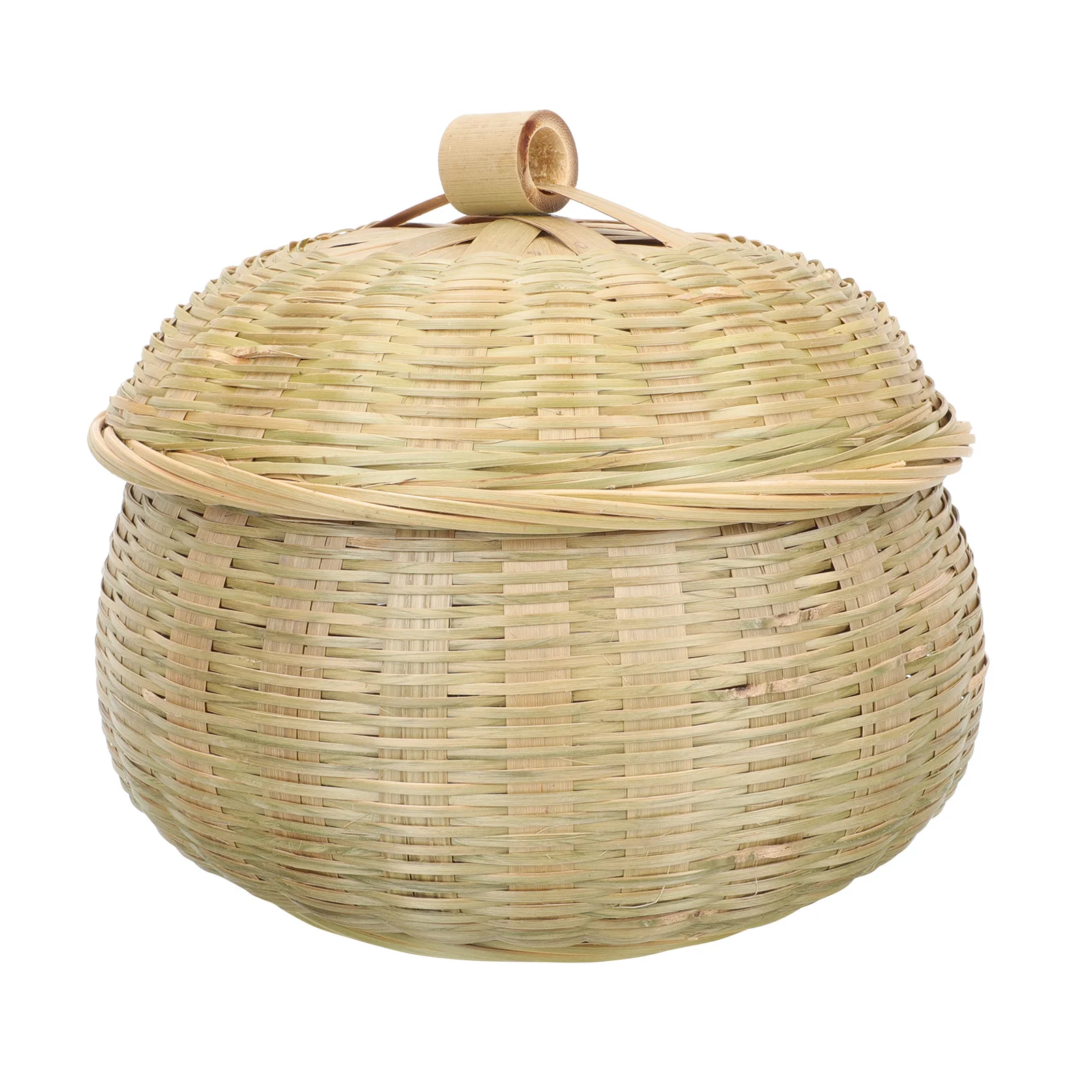 

Bamboo-Woven Storage Basket With Cover Handmade Kitchen Organizer For Tea Eggs Home Sundries Multipurpose Food Container