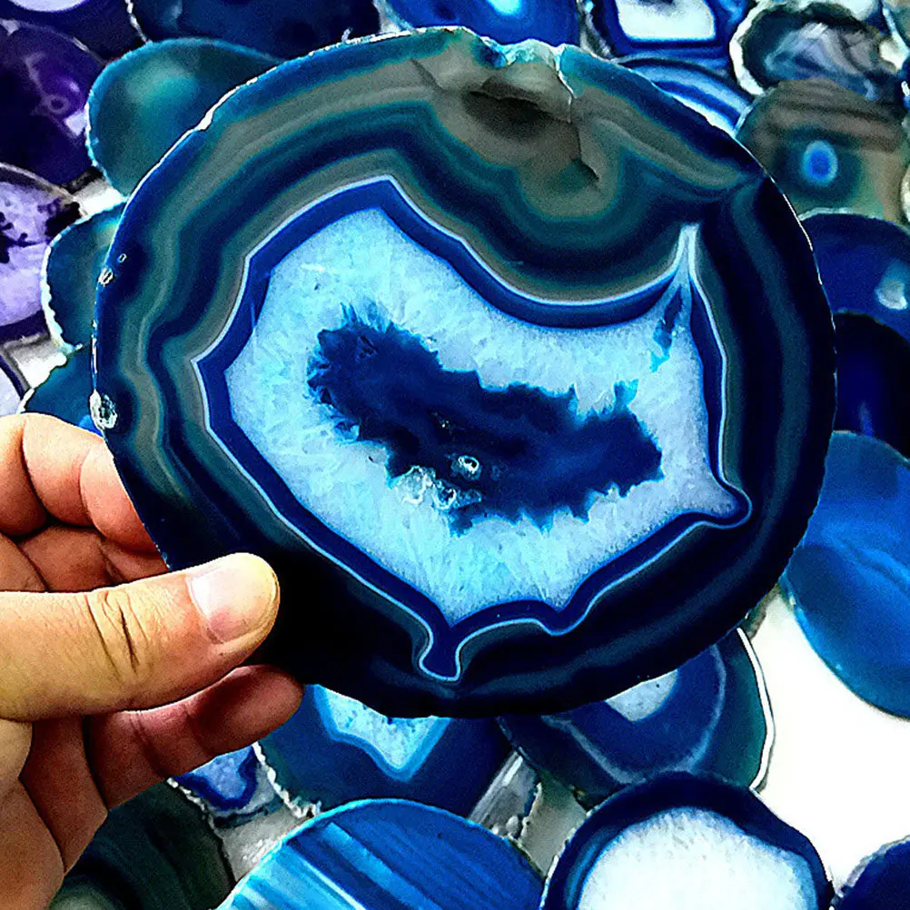 2Pcs Agate Slice 6-8cm Oval Polished Decorative Stone Pink Blue Home Office Deskrop Fish Tank Gardening Supplies