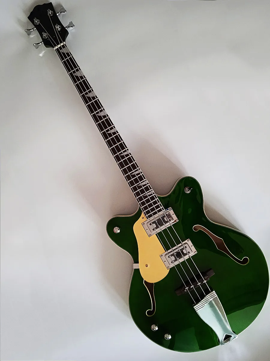 

Left-Handed 4-string Bass Electric Guitar Clear Green gloss Semi-hollow 2V1T 3 Way 775mmhigh quality