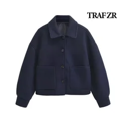 TRAF ZR Lady Jackets Women's Autumn Coat Elegant and Pretty Women's Coats Solid Cropped Coat Ladies Fashion Urban Coats