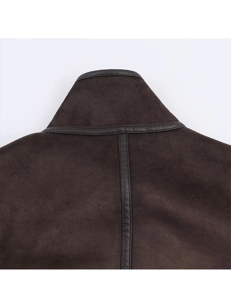 HH امرأة الشتاء موضة الوجهين الاختراق سترة المرأة فضفاضة طويلة الأكمام جيب سستة الديكور التلبيب معطف غير رسمي