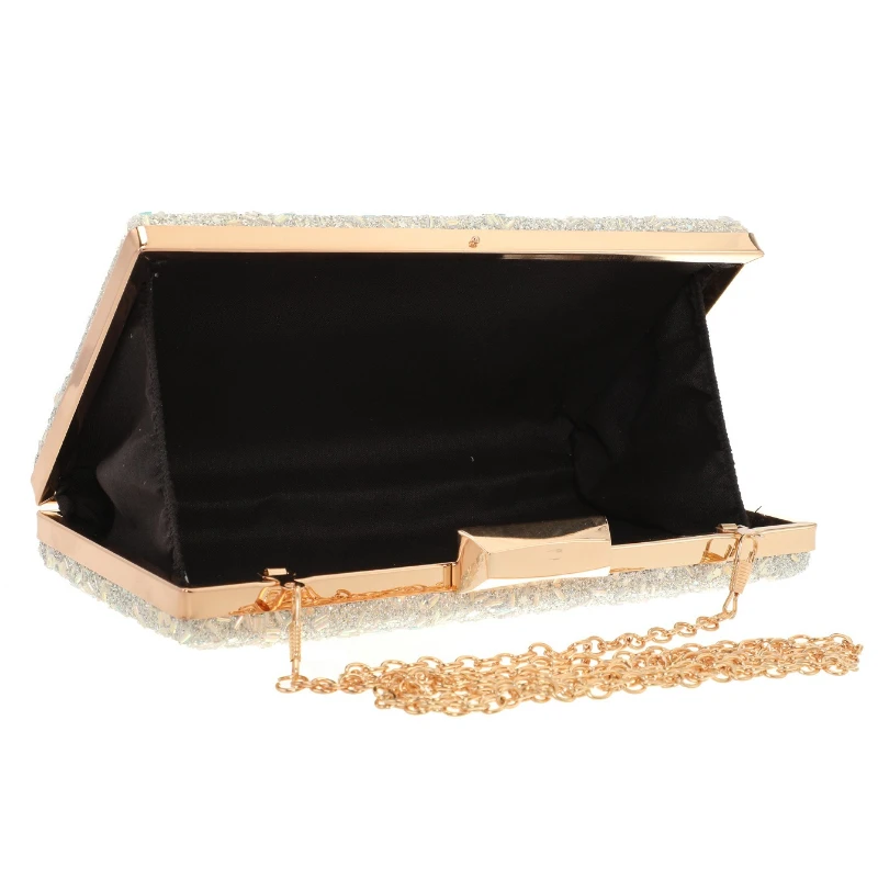 Shiny Light Gold Evening Bag Women's Fashion Sequins Night Club Handbag Gala Dress Wedding Party Iridescent Glitter Clutch Bags