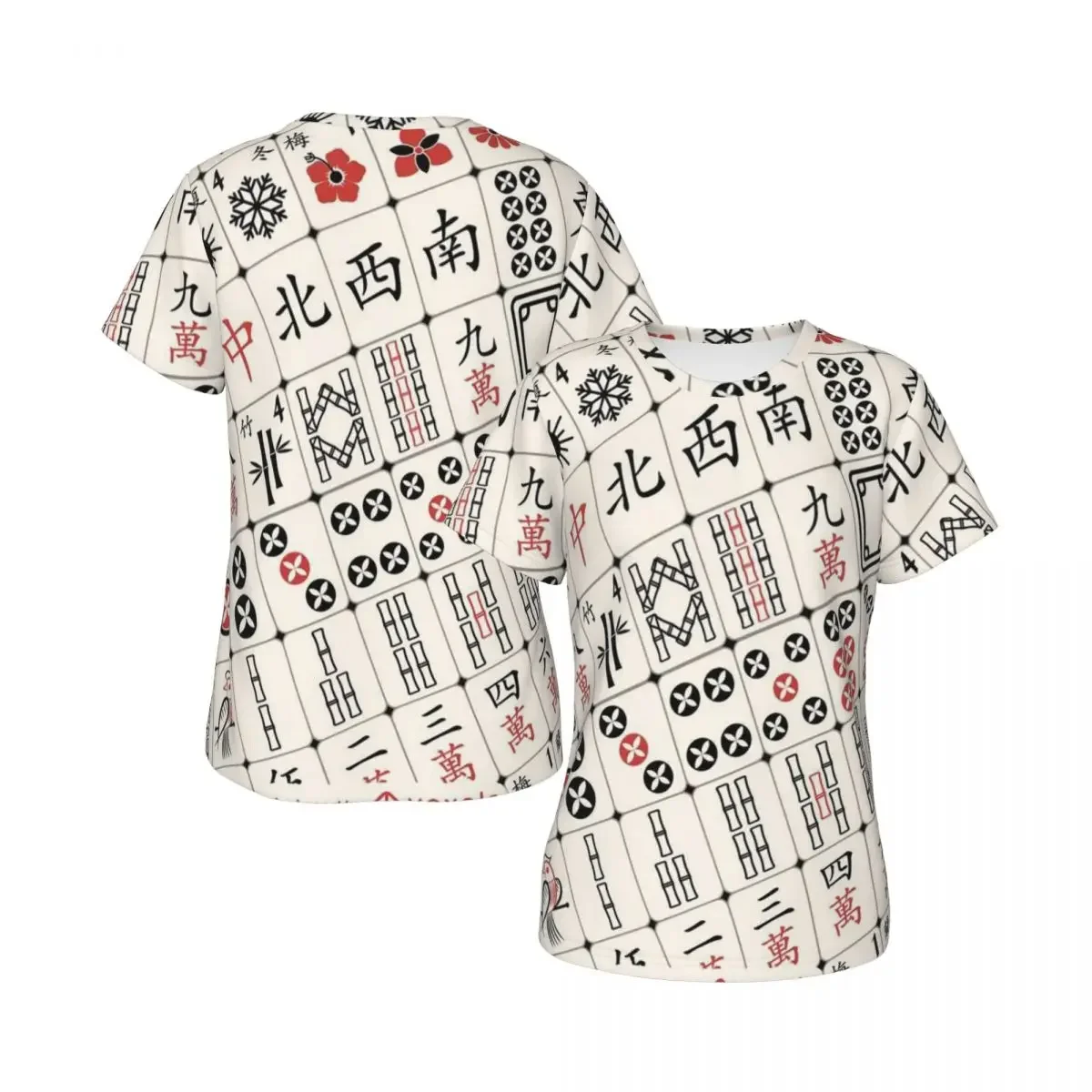 Mahjong Tile Pattern T-Shirt for Women Round Neck Streetwear T Shirts Women's Short Sleeve Summer Clothes Tops