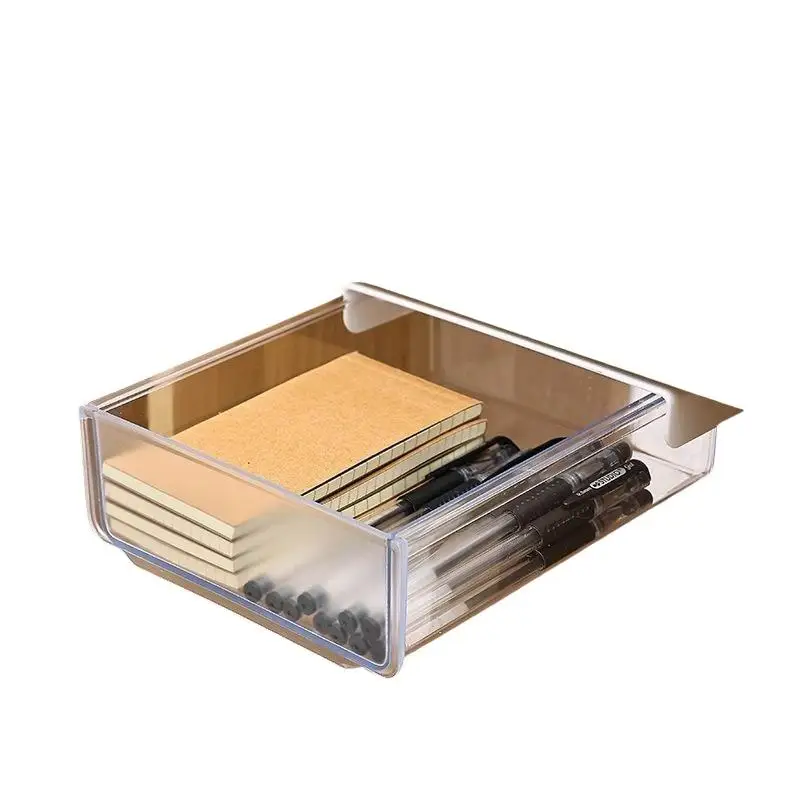 @*Transparent Under Desk Drawer Organizer No Drill Self Adhesive Large Capacity Hidden Storage Tray for Home Study Desk Use
