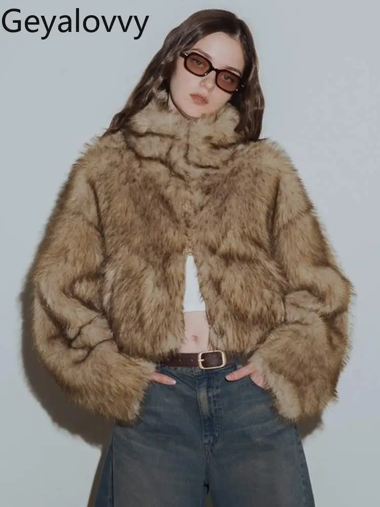 Jaquetas quentes de inverno para mulheres casual elegante high-end gola gancho pele do falso macio retro senhoras casacos femme 2025 novo