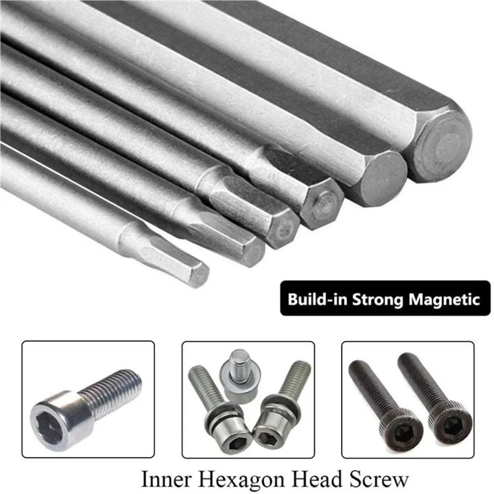 8pcs 100mm Hex Head Allen Wrench Drill Bits Set SAE Metric Allen Electric Hexagonal Bit Screwdriver Socket Bit Power Tool Parts