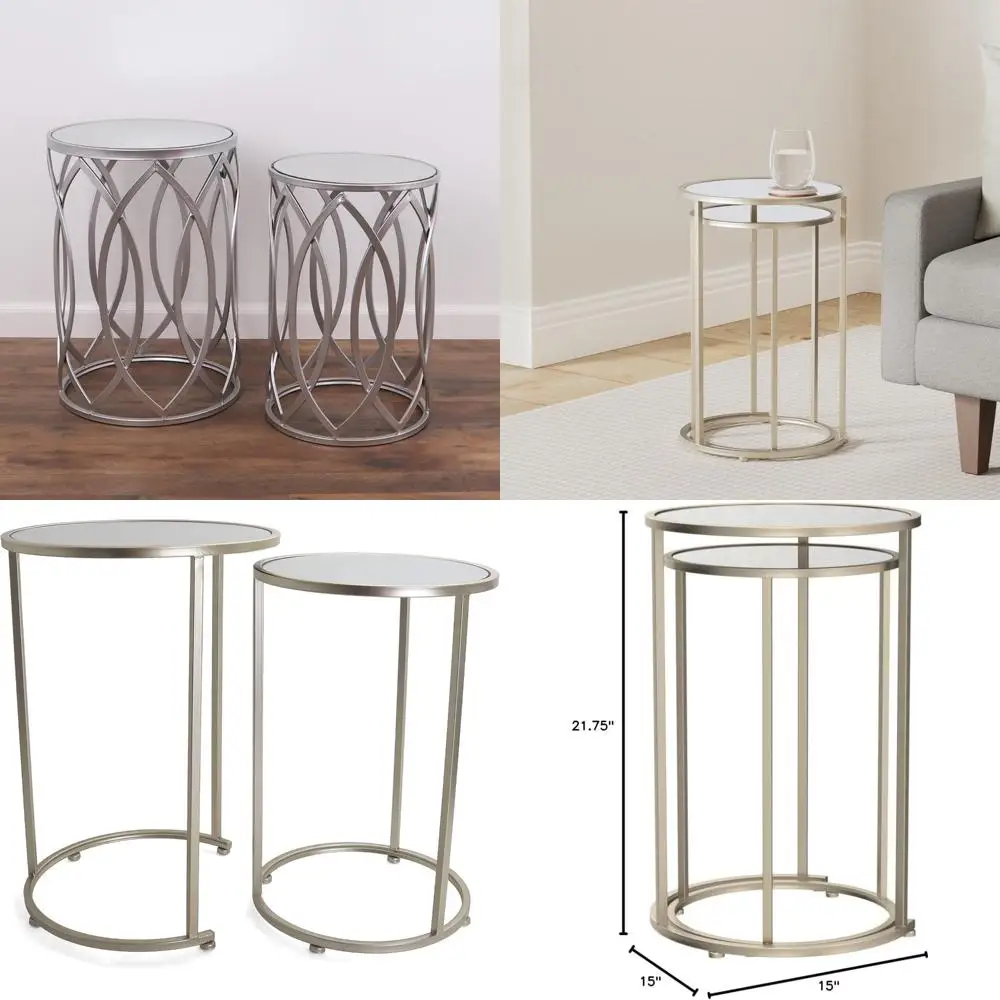 

Modern Silver Mirrored Nesting Tables - Set of 2 Contemporary Side Tables