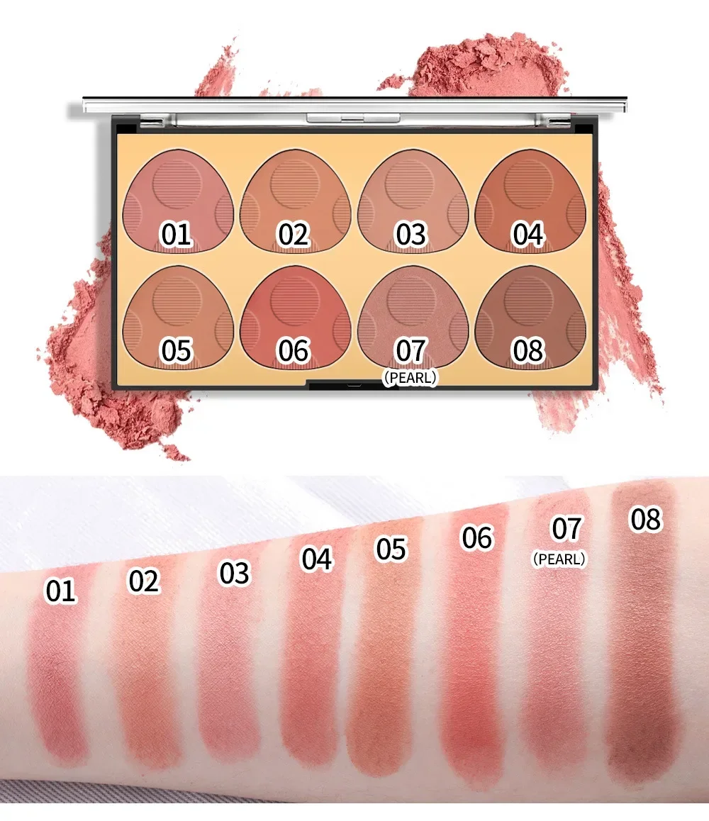 Miss Rose 8 Color Waterproof Matte Blush Palette Makeup Long Lasting Contour Blush Highlighter and Bronzer Flush Powder Cosmetic