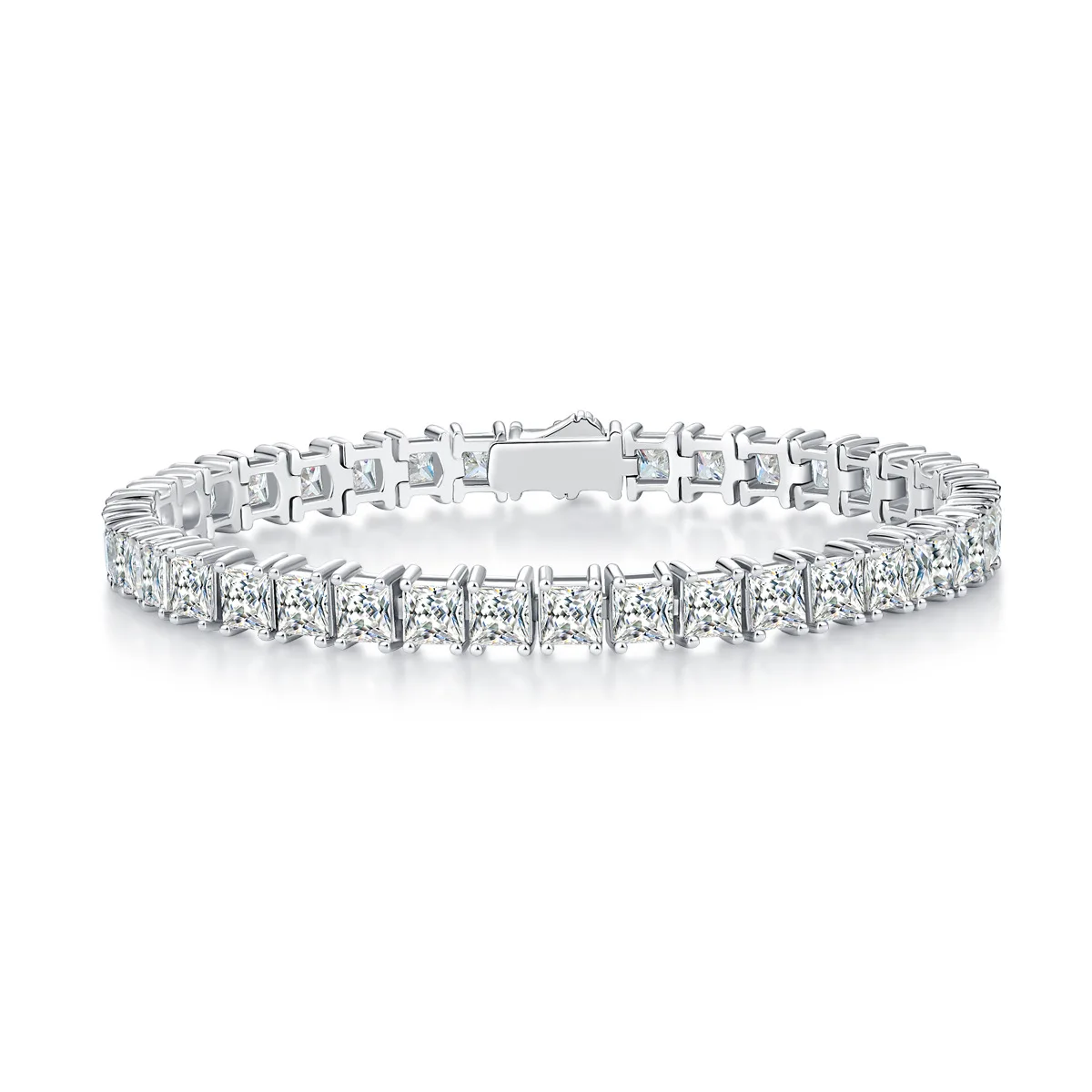

Hip-Hop Princess Cut Moissanite Tennis Bracelet, S925 Silver Shiny Street Style Unisex Light Luxury Fashion Jewelry Gift