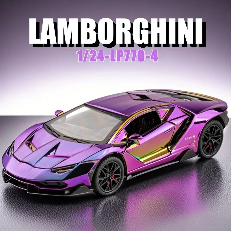

1:24 Lamborghini LP770-4 имитация спортивного автомобиля, литой под давлением металлический сплав, модель автомобиля, звук, свет, откатная коллекция, детские игрушки, подарки