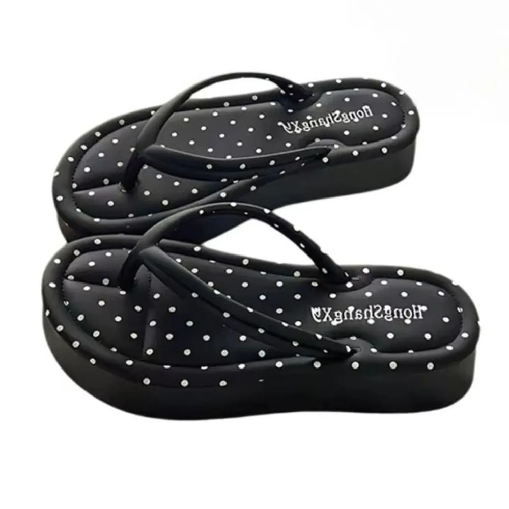 Fashion Polka Dot Platform Flip Flops Thick Sole Non-Slip Thong Sandals Breathable Beach Slippers Summer