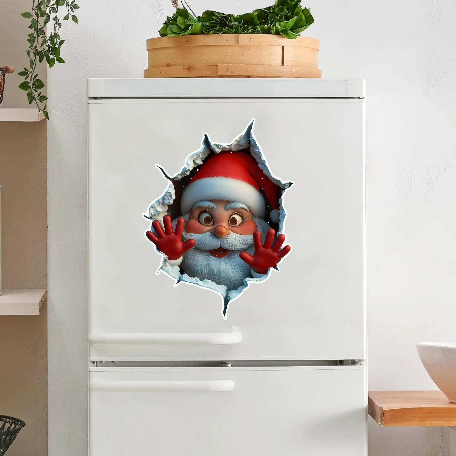 Cute Santa Claus Through Wall Stickers Christmas PVC Self-Adhesive Wall Decals Door Murals Home Xmas Party Holiday Decorations
