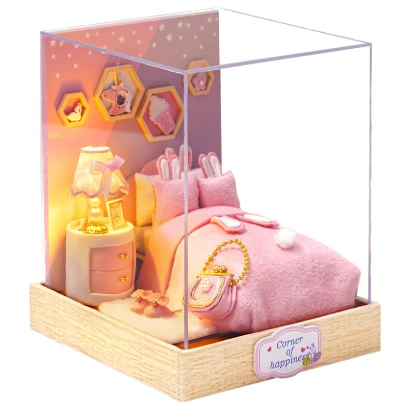 Wooden Miniature Doll House DIY Handmade Assembly Model Building Kit With Dust Cover 3D Puzzle Toys Birthday Gifts Dollhouse