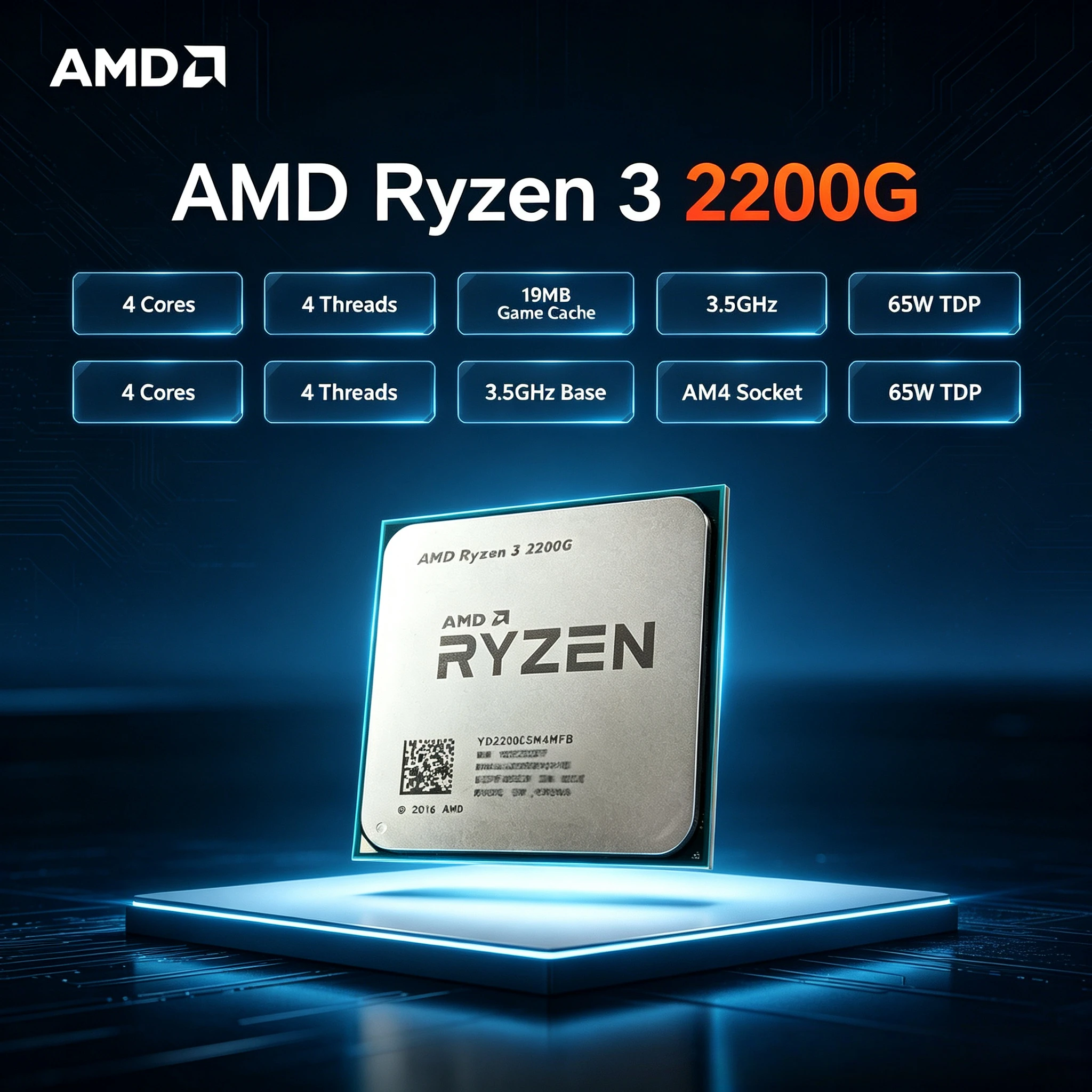 Processeur AMD Ryzen 3 2200G d'occasion, 3,5 GHz, Zen 0,014, Quad-Core Quad-Thread, CPU YD2200C5M4MFB, Socket AM4
