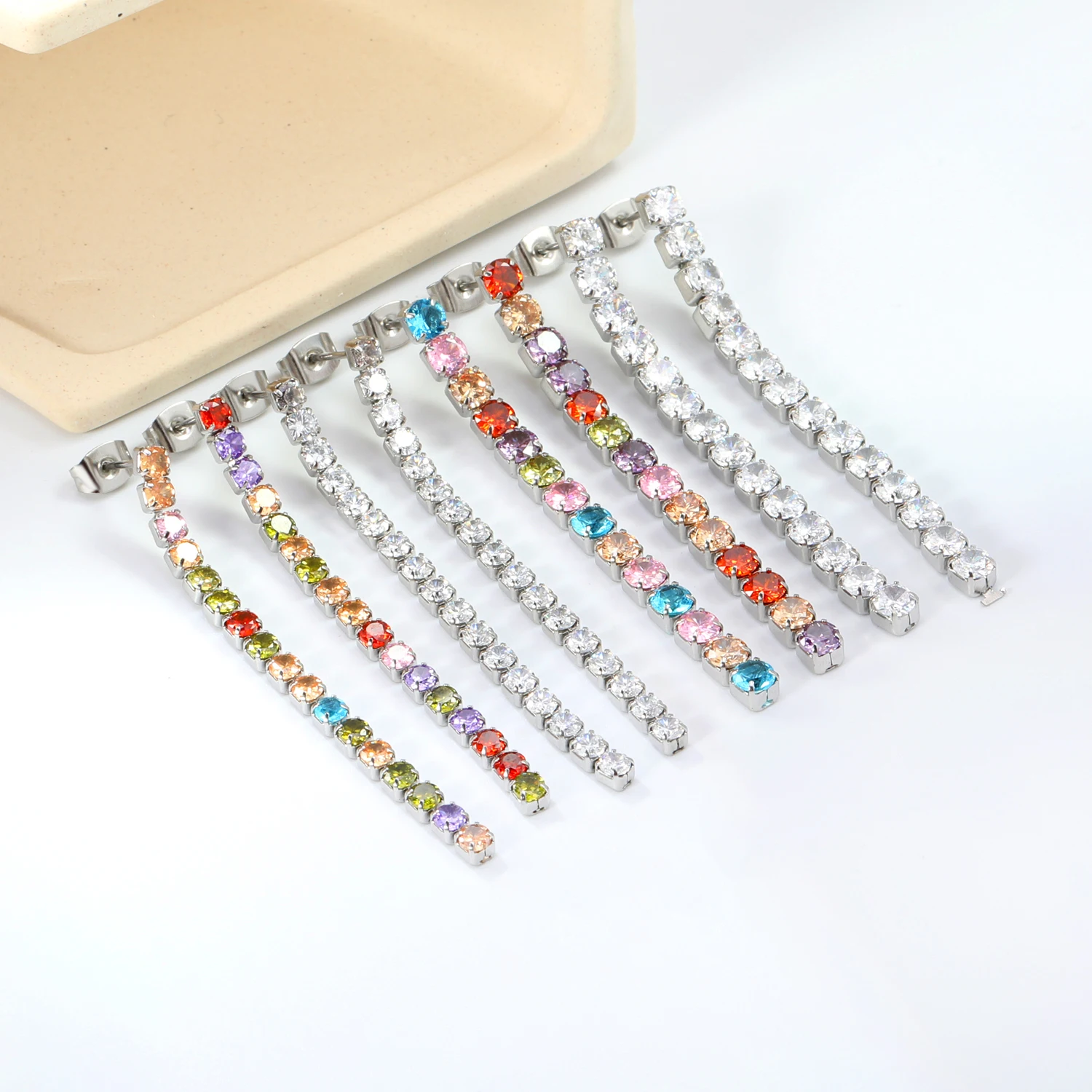 LUXUKISSKIDS Luxury Dazzling Cubic Zirconia Dangle Earrings Stainless Steel Long Drops Tennis Tassel aretes Woman Party Jewelry