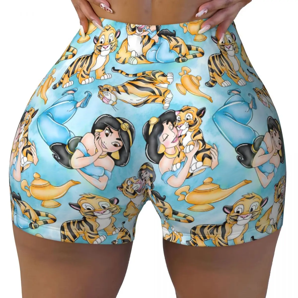 

Custom Cute Cartoon Aladdin Gym Running Volleyball Shorts Women Workout Yoga Shorts