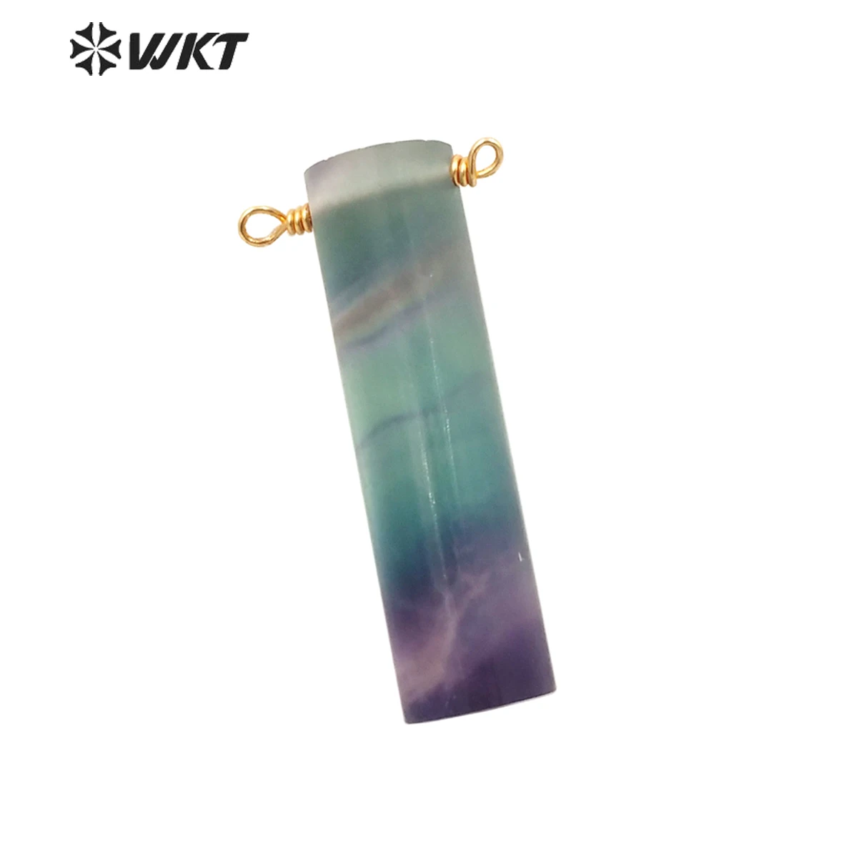 

WT-P1806 WKT Delicate Natural Stone Pendant Slim Cylinder Shape Colorful Fluorite Rainbow Color Charms Women Birthday Gift