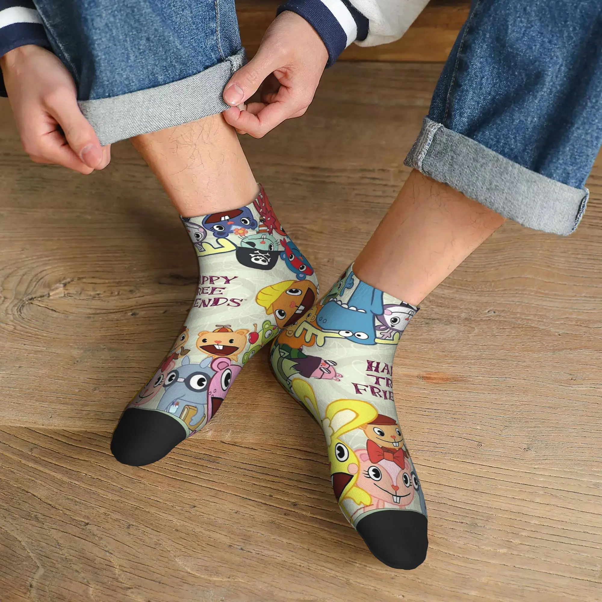 

All Seasons Happy Tree Friends Socks Harajuku Sweat Absorbing Crew Socks Casual Stockings for Men Women Christmas Gifts