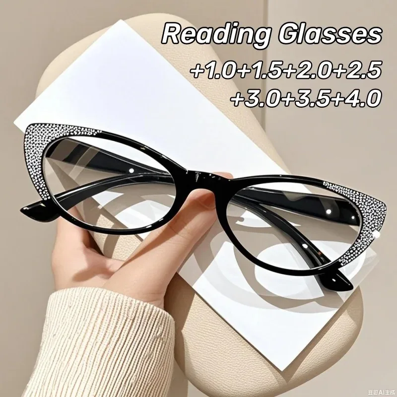 New Fashion Diamond Anti-blue Light Presbyopia Glasses Middle-aged and Elderly Transparent Lens High-definition Reading Eyewear