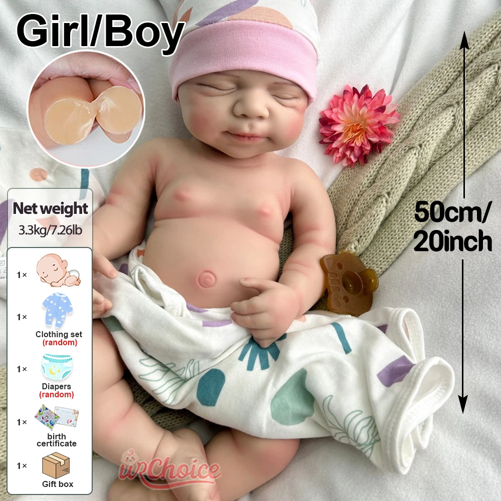 20 pollici morbido al tatto silicone rinato neonato/ragazza dettagli realistici pelle 3D può utilizzare ciucci bambola rinascita per fotografia giocattolo per bambini