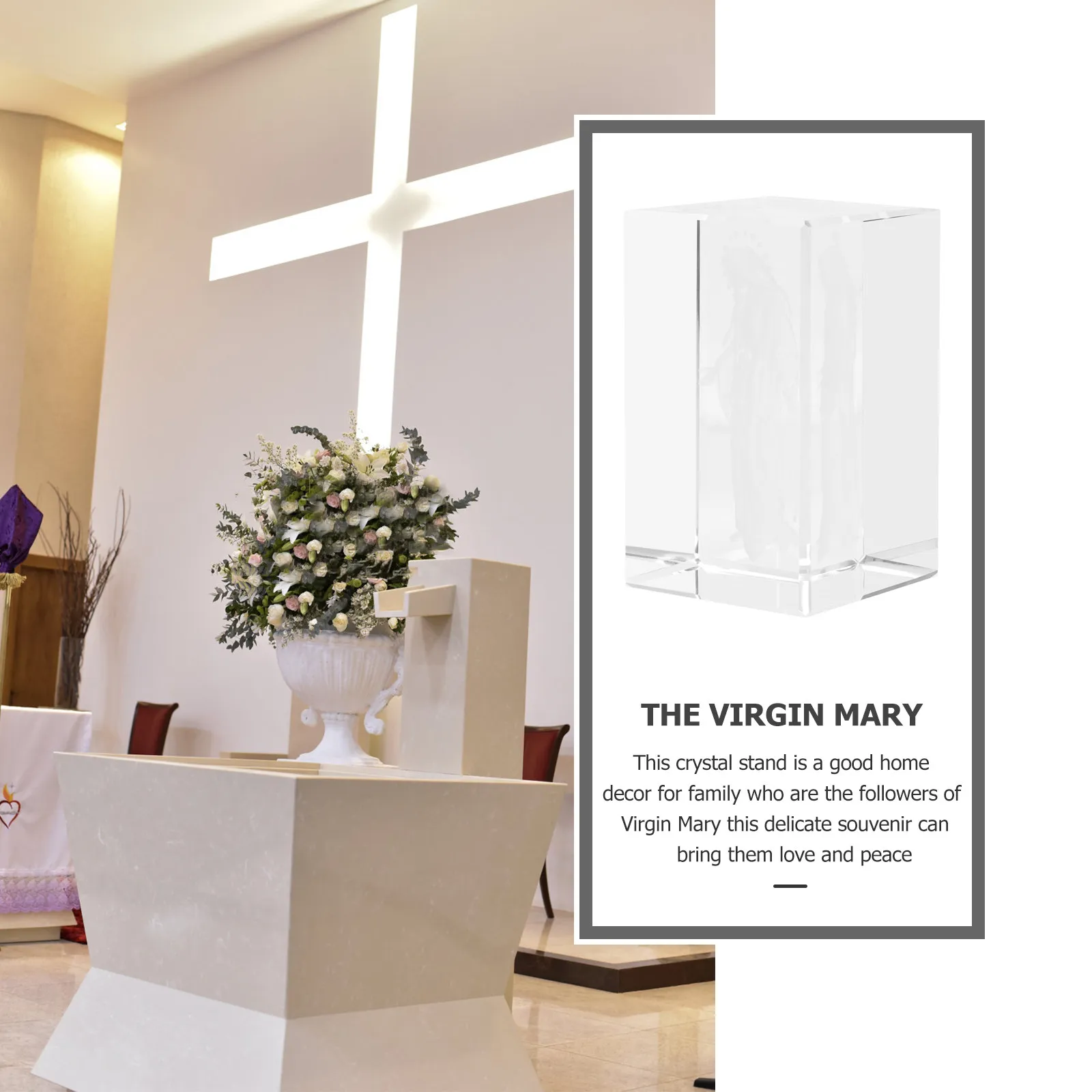 Exquisite 3D Engraved Crystal Virgin Mary Ornament Clear Transparent Spiritual Home Decor Crystal Gift for Lovers Friends