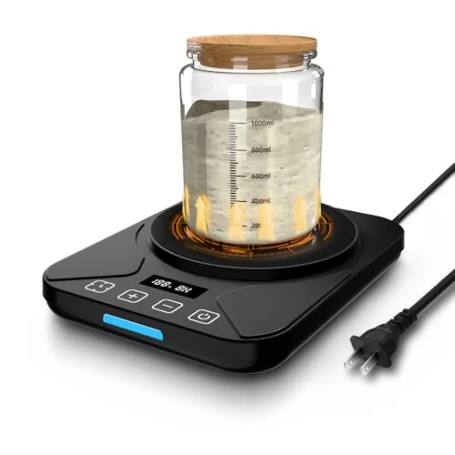 

Sourdough Starter Warmer Mat - 24H Timer - Precise 1°F Thermostat Control 70-100°F - Smart Memory Warming On/Off - Fits Jars Up