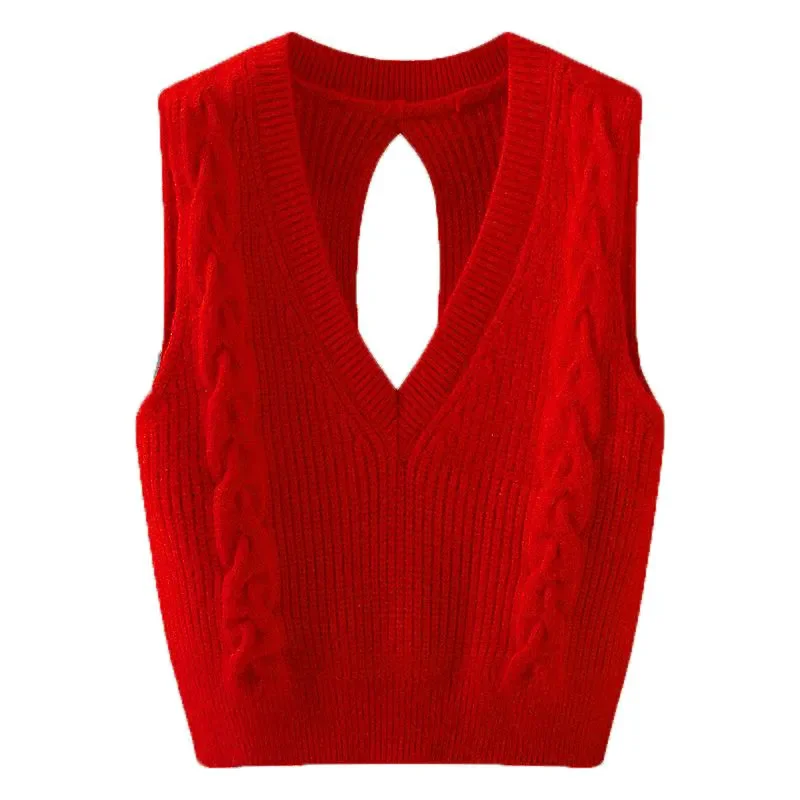 Carino maglione gilet donna pullover lavorato a maglia top donna autunno nuova moda vintage scollo a V senza maniche giacca corta gilet T941
