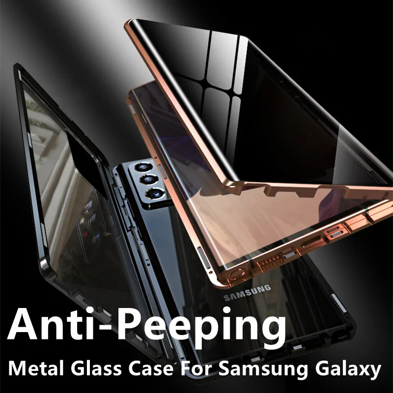 

Newest Anti Peeping Metal Magnetic Privacy Glass Case For Samsung Galaxy S22 Note 20 Ultra S20 S21 S22 Plus 360 Full Cover