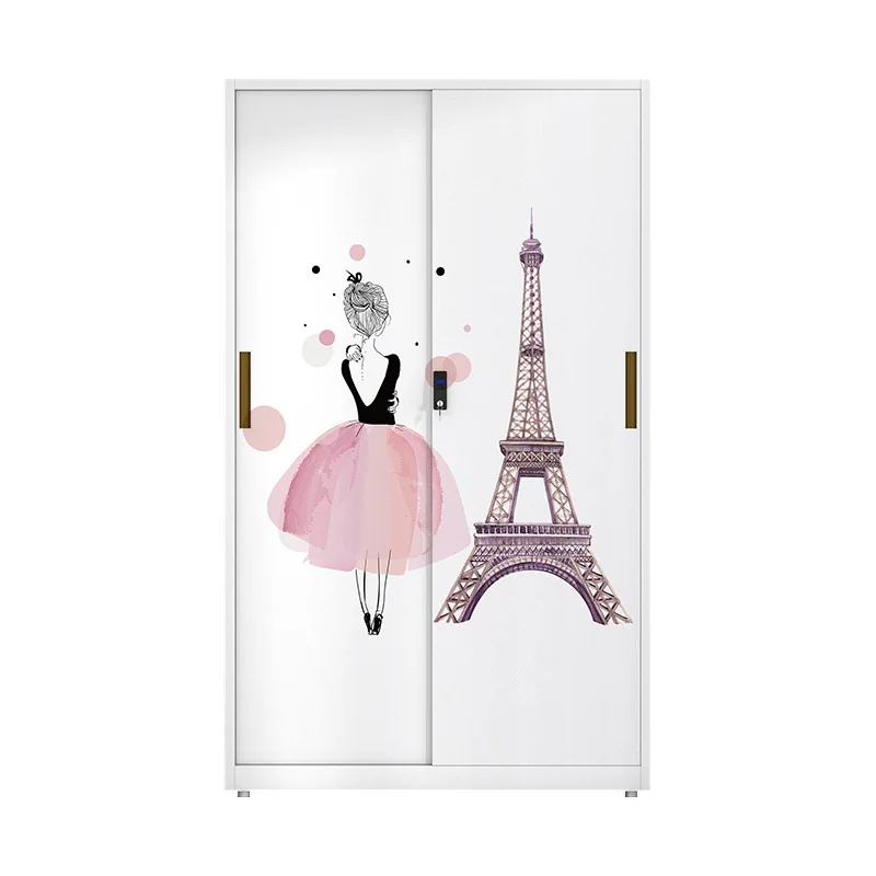 

Household tin wardrobe printed sliding door, metal storage cabinet balcony steel