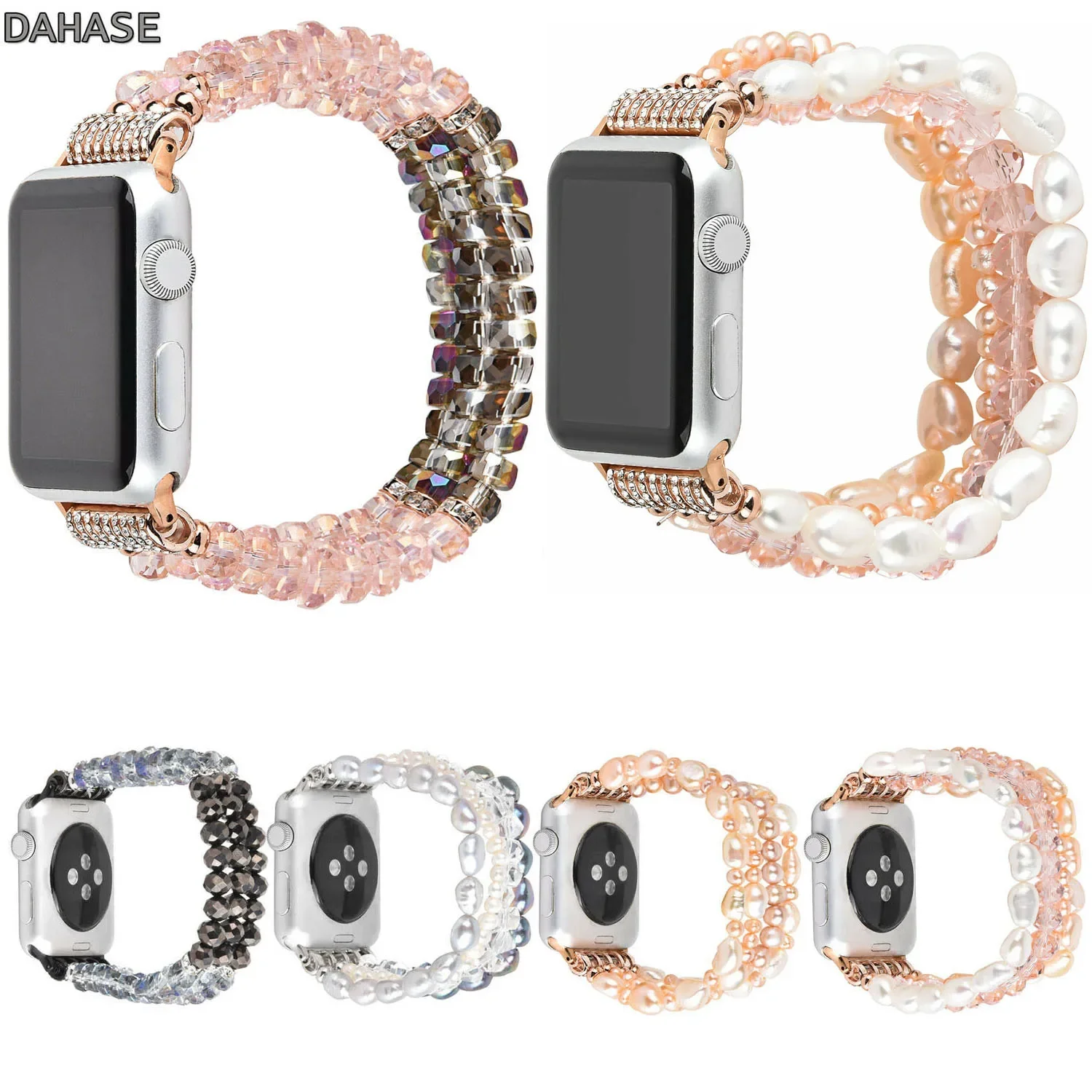 Women Crystal Diamond Pearls Strap For Apple Watch Series 10 9 8 7 6 5 4 3 Band Jewelry Bracelet For iWatch 40 41 42 44 45 46mm