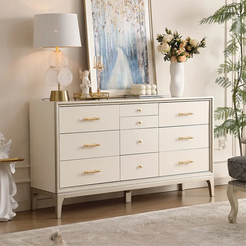 American light luxury solid wood chest cabinet, simple modern ten living room French storage drawer storage artifact